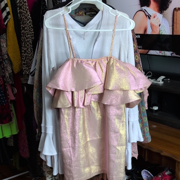 Buddy Love Dresses & Skirts - Buddy Love Shimmering Pink and Gold Ruffle Dress
